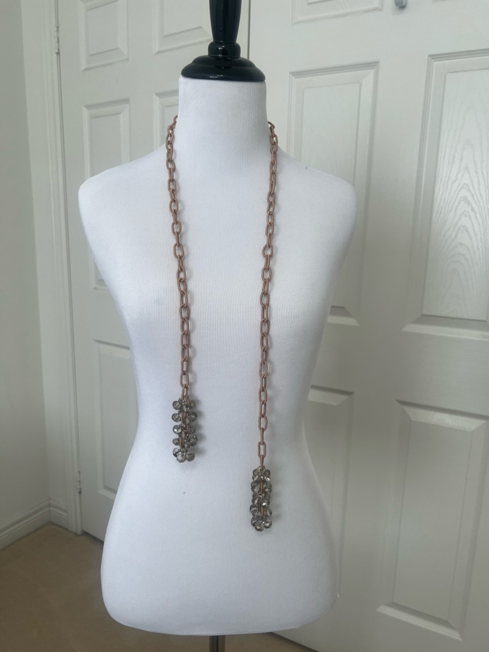 Rose Gold colour Chain Lariat Necklace with Crystal Tassels
